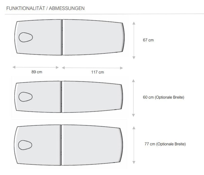 Angepasste Liegenbreite 60 oder 77 cm