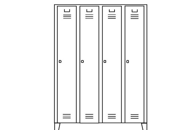 Garderobenschrank SVG mit vier Abteilen in Konzeptzeichnung