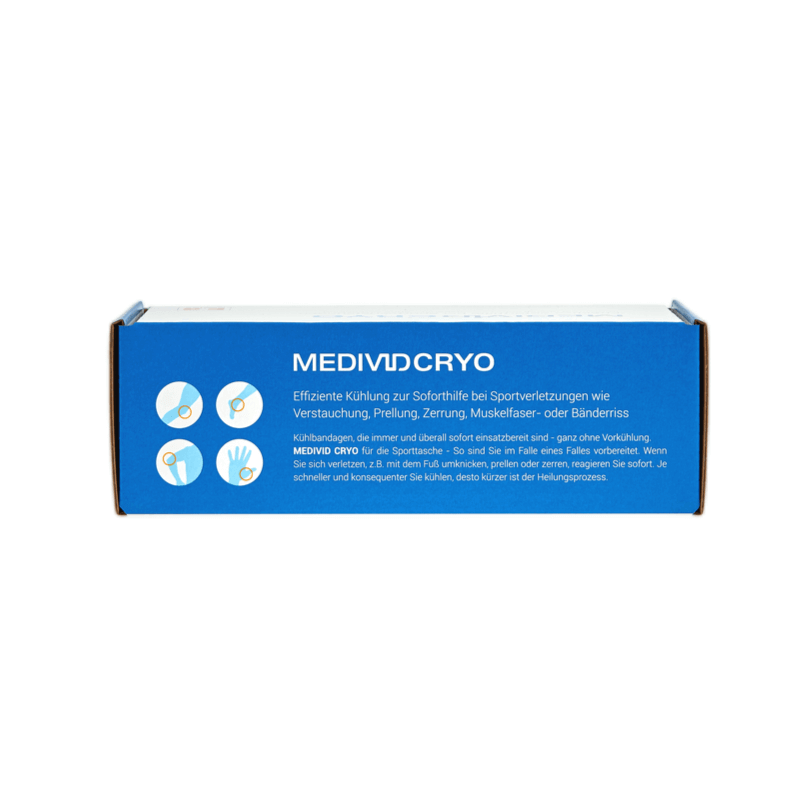 Rückseite der Verpackung des Kühlbandage-Sets MEDIVID CRYO Sport Bundle 
