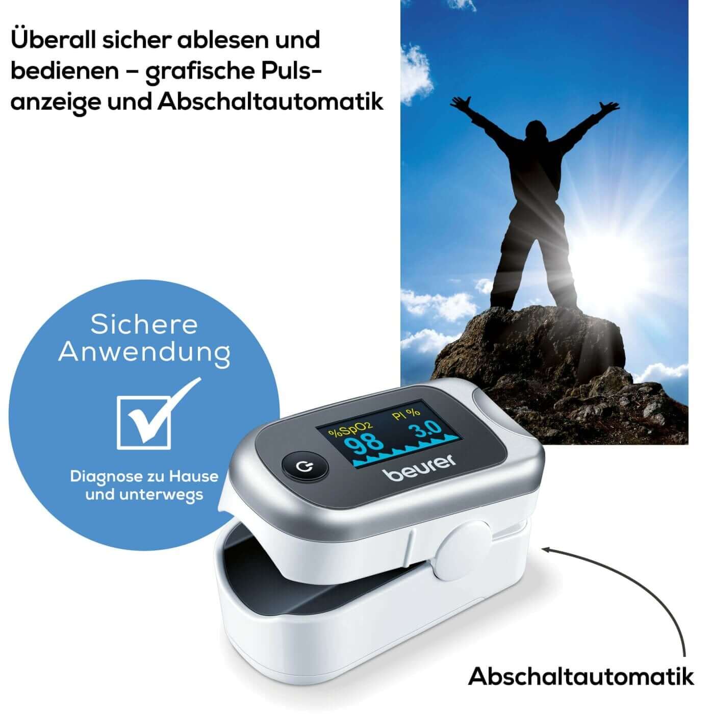 Fingerpulsoximeter PO 40 mit Abschaltautomatik für sichere Anwendung