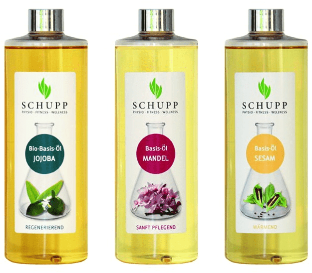 Drei 500ml Flaschen Badeöl Schupp Basis in unterschiedlichen Düften