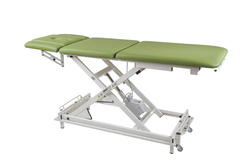 3-teilige elektrische Therapieliege Vario Nr. 1 in Grün mit hochgefahrener Liegefläche