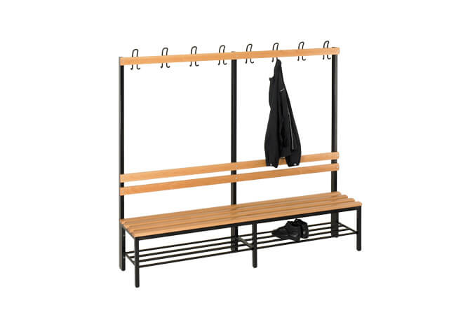 Umkleidebank SVG mit Holzsitzfläche, Schuhrost und Garderobenleiste