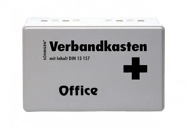 Verbandskasten Söhngen Office nach DIN 13157 in weiß mit schwarzer Beschriftung